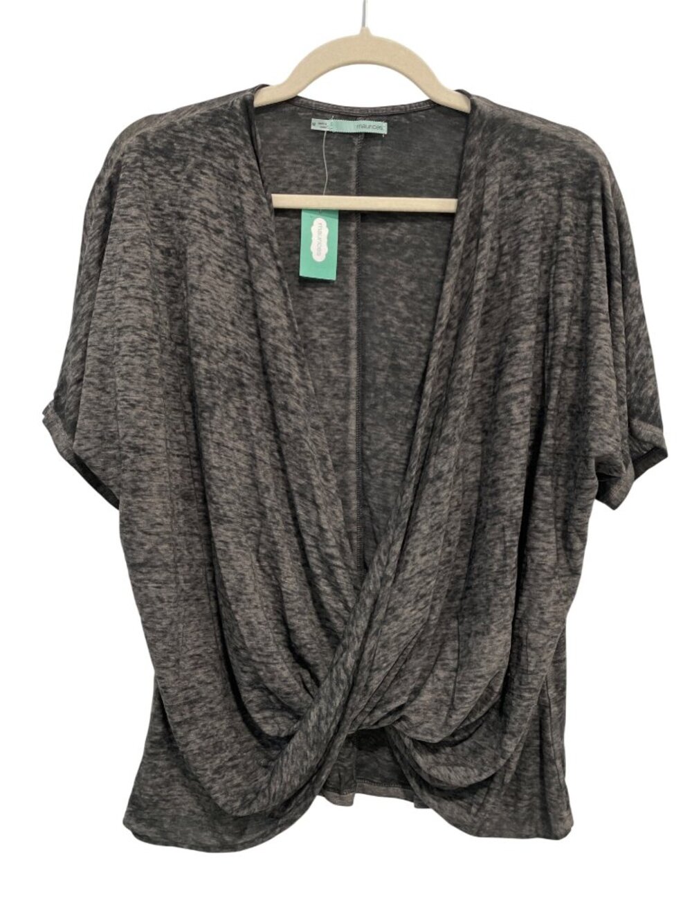 Maurices Blouse Medium Twist Front Short Dolman Sleeve Heathered Gray Casual NEW